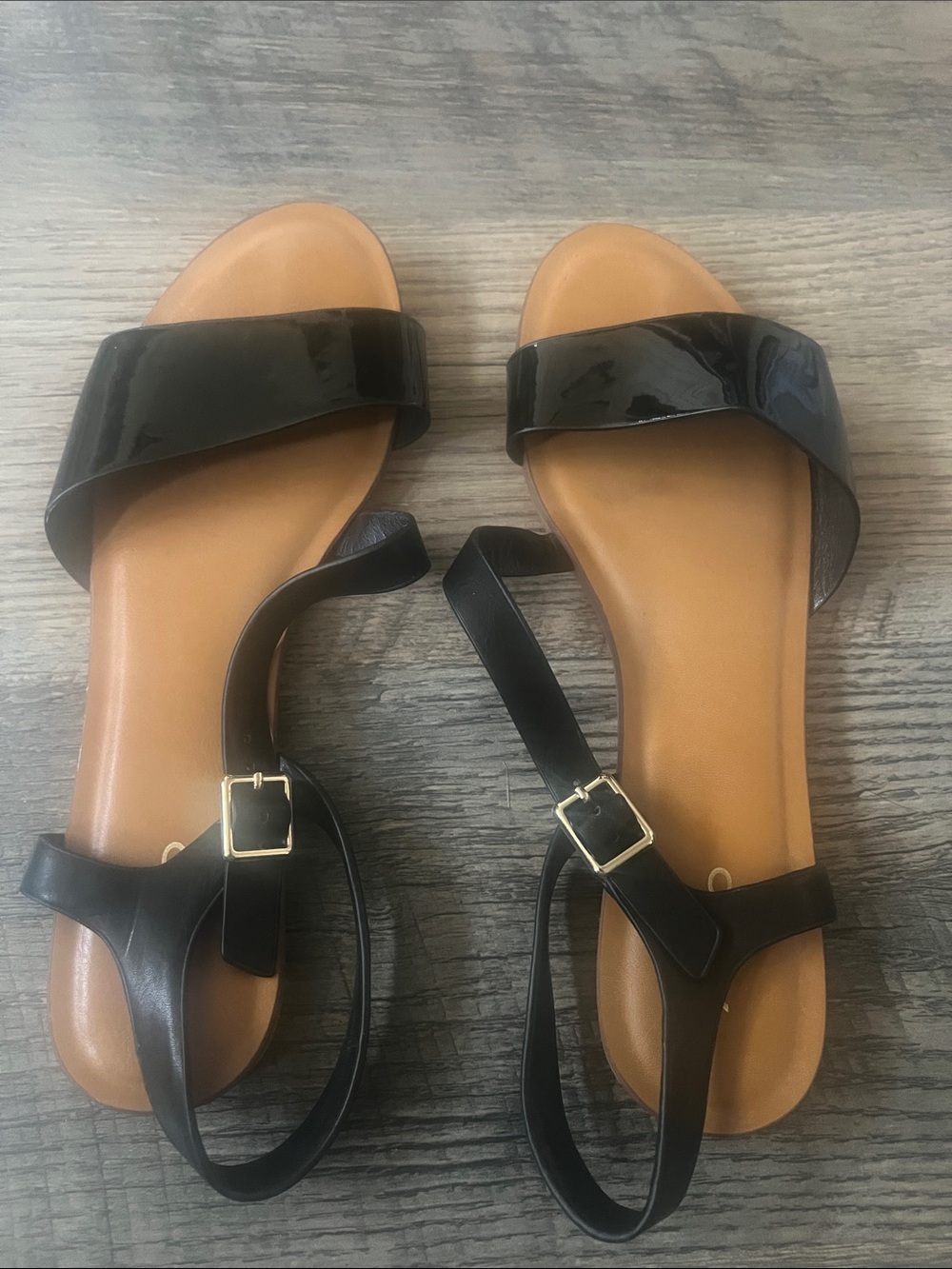 Aldo Black Patent Strappy Flat Sandals